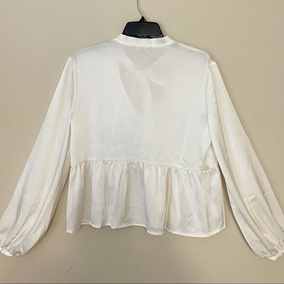 DAVID LERNER FLOUNCY PEPLUM LS BLOUSE WHITE SZ M - Picture 5 of 7